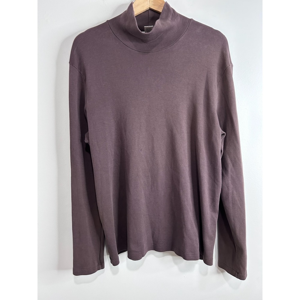 Prairie Underground XL Organic Cotton Mock Neck Top Long Sleeve Brown USA Modest